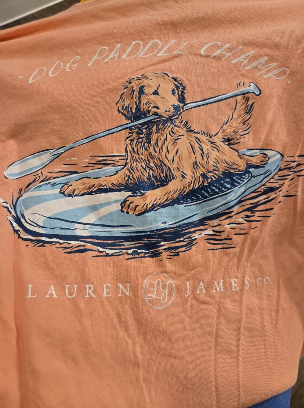 Lauren James Dog Paddle Champ Long Sleeve Pocket Tee Small Salmon